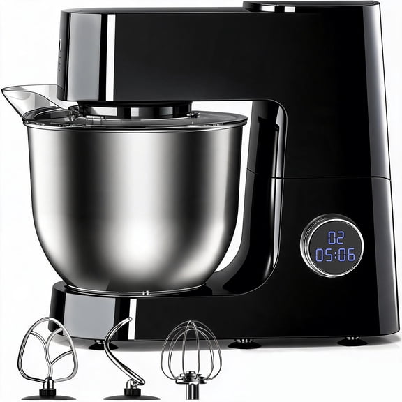 Yumystori 6.5 Qt Stand Mixer, 12-Speed 500W Tilt-Head Electric Kitchen Mixer with LED Display, Dough Hook, Beater & Wire Whip, Black
