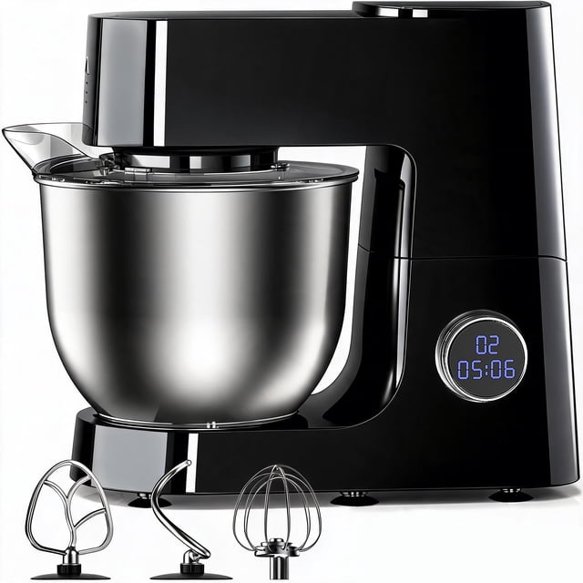 Yumystori 6.5 Qt Stand Mixer, 12-Speed 500W Tilt-Head Electric Kitchen Mixer with LED Display, Dough Hook, Beater & Wire Whip, Black