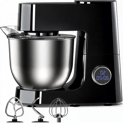 Yumystori 6.5 Qt Stand Mixer, 12-Speed 500W Tilt-Head Electric Kitchen Mixer with LED Display, Dough Hook, Beater & Wire Whip, Black