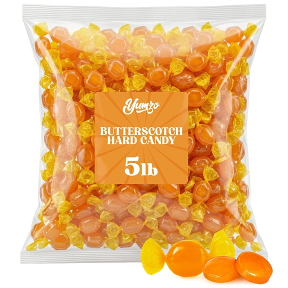 Yumzo Butterscotch Hard Candy, 5 lb Bulk Bag, Individually Wrapped Classic Buttery Candy, Old Fashioned Sweet Treat for Candy Bowls, Parties & Sharing