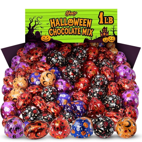 Yumzo Halloween Chocolate Mix, 1 lb Bag, Individually Foil-Wrapped Milk Chocolate
