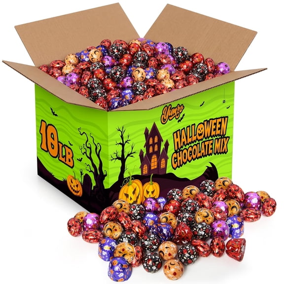 Yumzo Halloween Chocolate Mix, 10 lb Box, Individually Foil-Wrapped Milk Chocolate