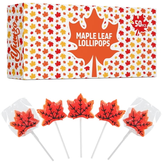Yumzo Maple Leaf Lollipops, 50 Count Individually Wrapped Fall Candy