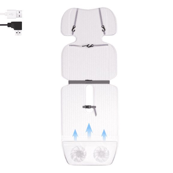 YunBaby Baby Stroller Cooling & Heating Pad, USB-Powered Pad with 2 Fans, 3 Speed Settings & Timer, Dual-Layer Mesh for Car Seat, Stroller, Crib, All-Season Baby Comfort