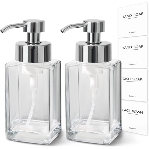 YunJingJie Glass Foaming Soap Dispenser, 2 Pack, Clear, Square