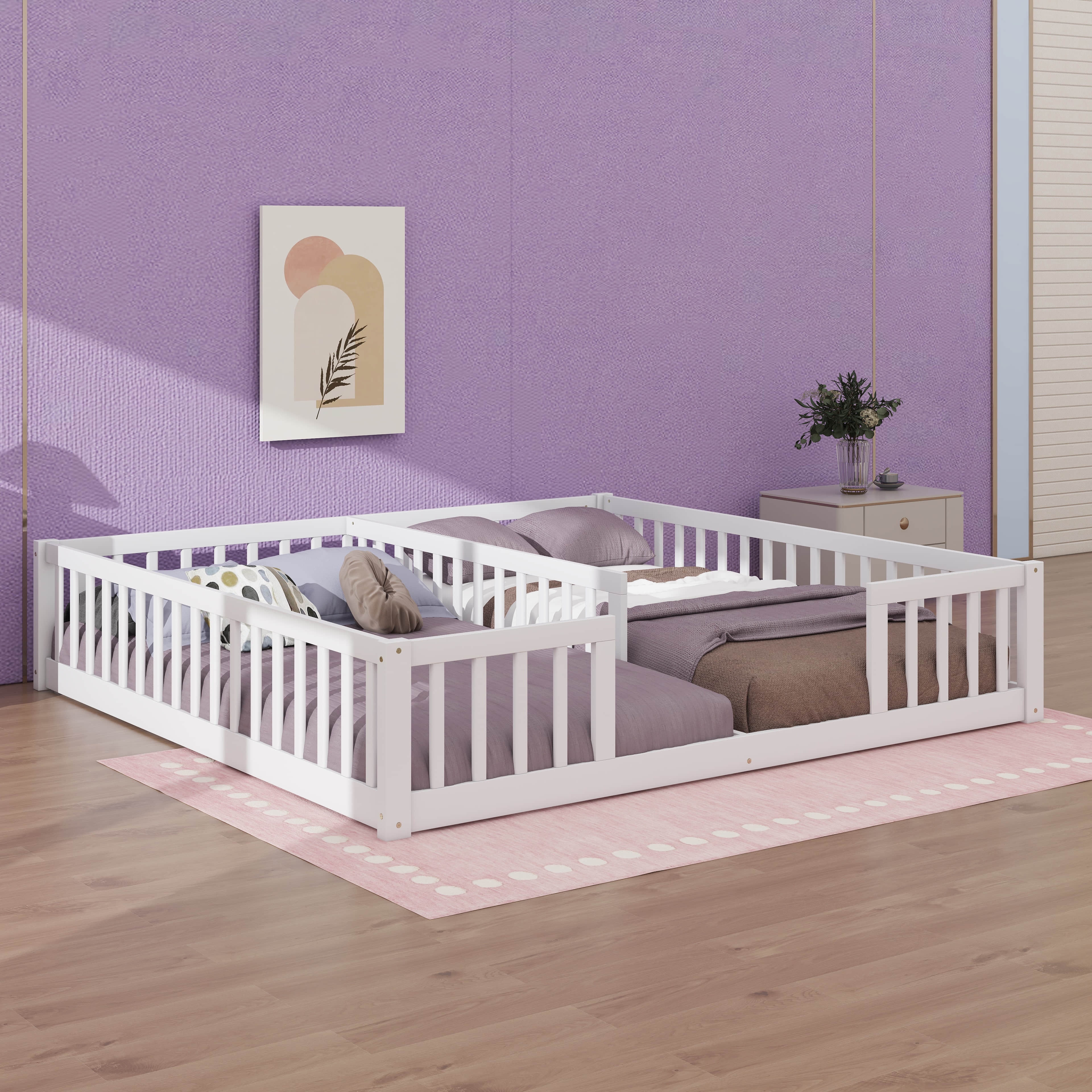 YunNianYang Double Twin Size Floor Bed with Guardrails, Without Door — free download
