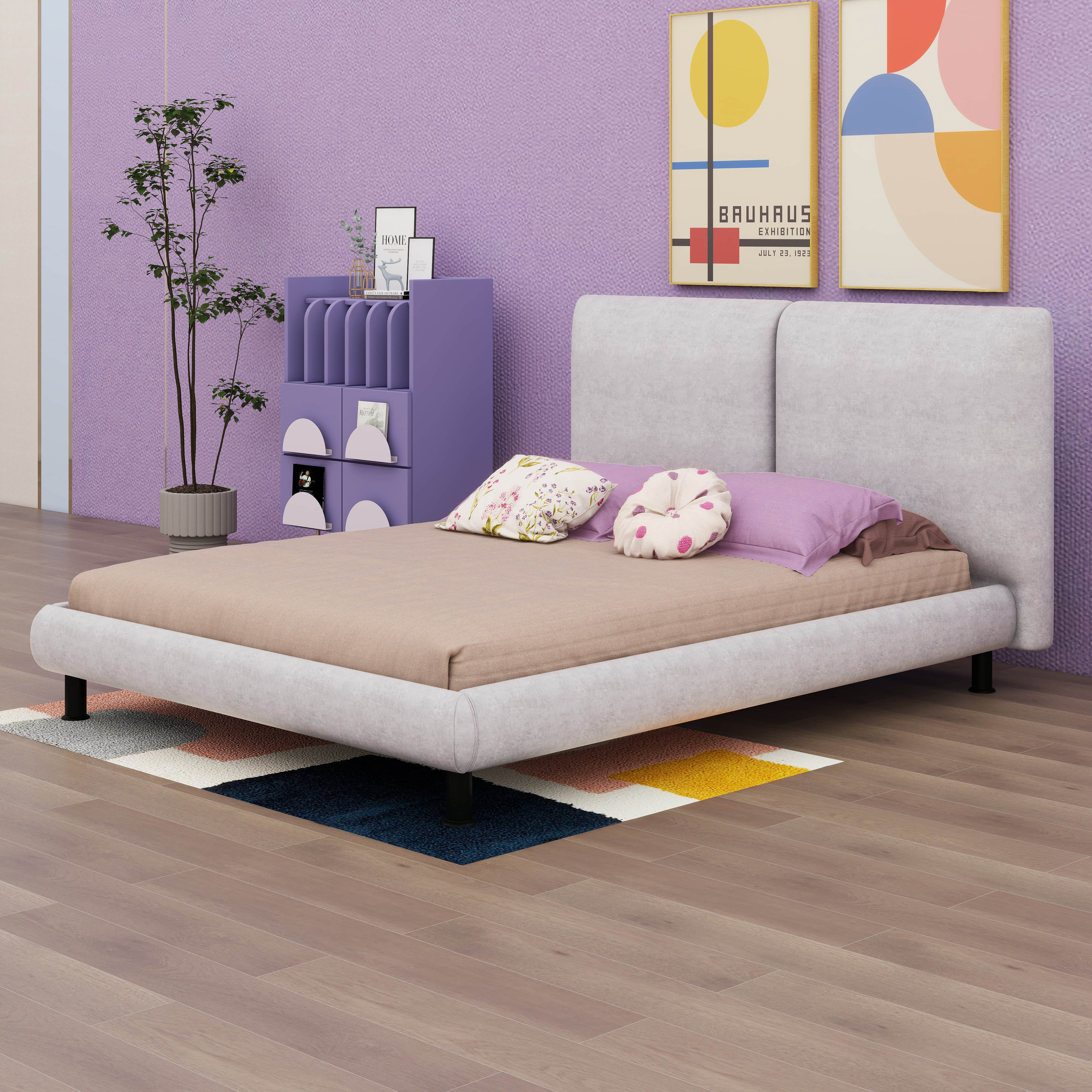 Photo inspiration: Yunnianyang Queen Size Beige Upholstered Platform Bed With Two Large Photo Inspiration