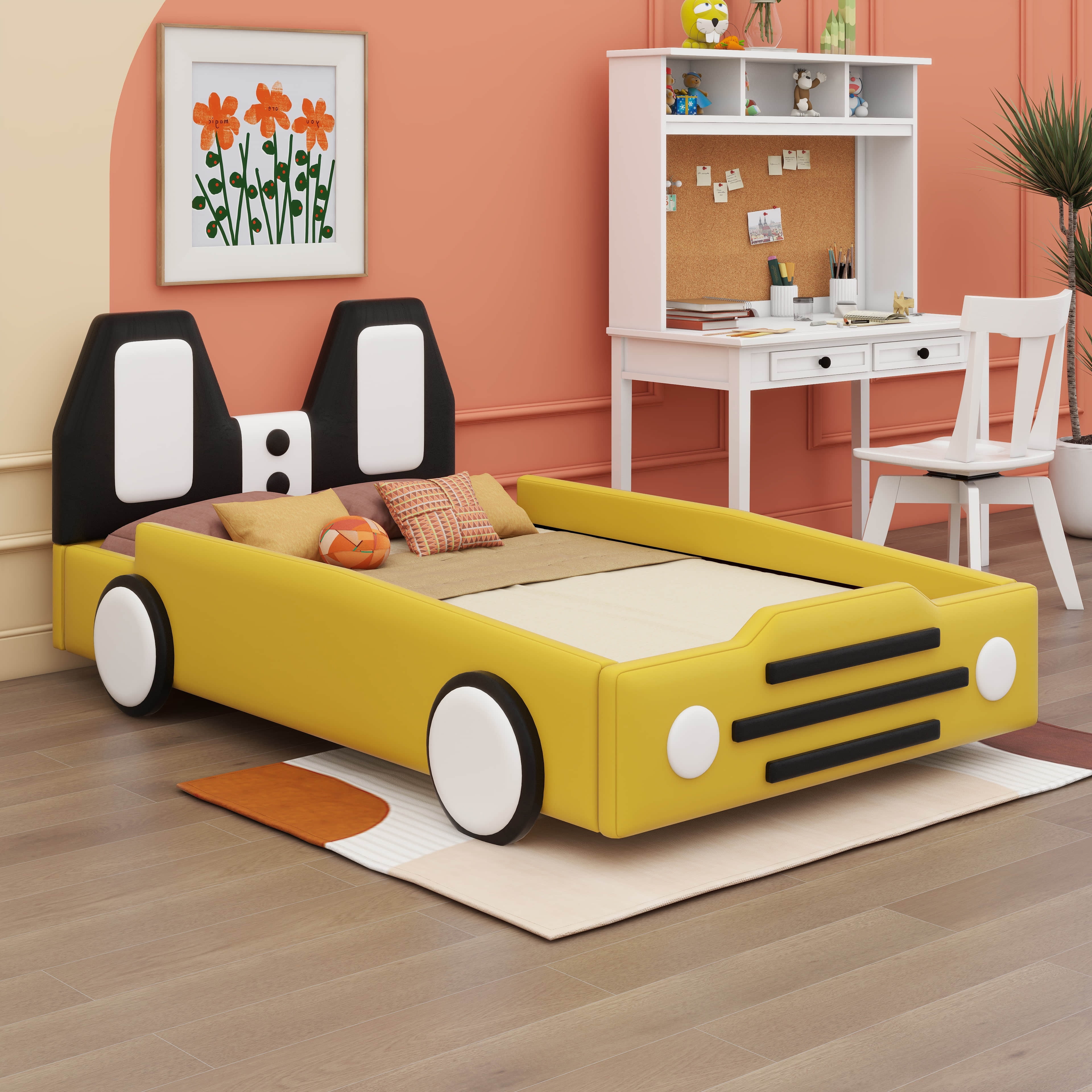 Titi Racer Modern Woody Twin Race Car Bed with LED