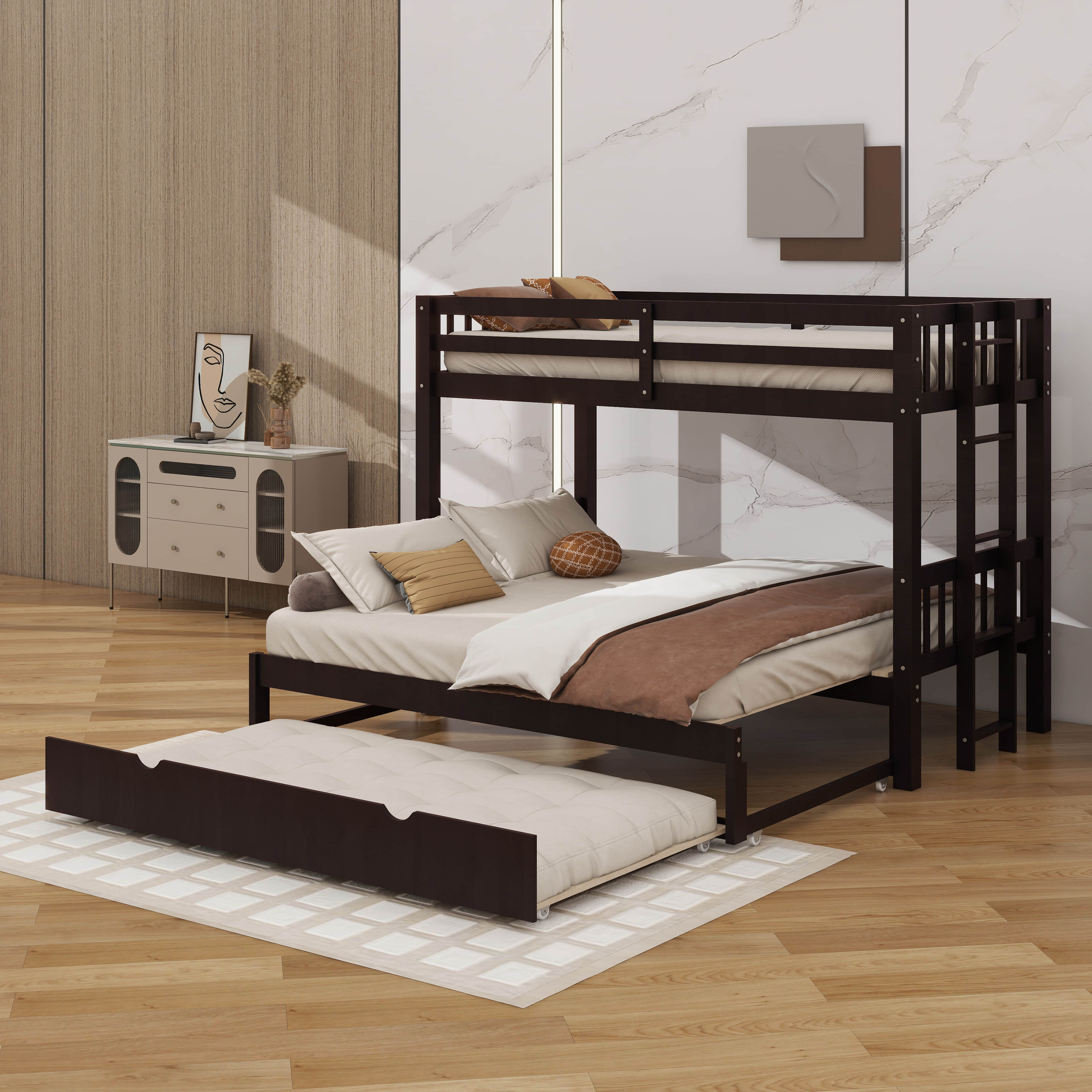 YunNianYang Twin over Pull-out Bunk Bed with Trundle and Ladder ...