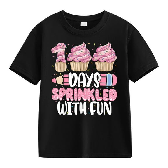 YunPes 100 Days of School Kids Boys Girls Shirt Short Sleeve Crewneck Multicolor T-Shirts Children Boys Cute Graphic Print Tee