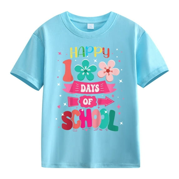 YunPes 100 Days of School Pencil 100th Day of School T-Shirt Boys Girls Cute Short Sleeve Crew Neck Graphic Print Tops