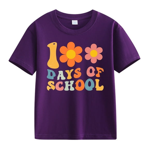 YunPes 100 Days of School Shirt for Boys Short Sleeve Crew Neck Student School Days T-Shirt Kids Girls Spring Summer Casual Tee Tops