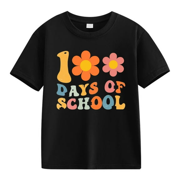 YunPes 100 Days of School Shirt for Boys Short Sleeve Crew Neck Student School Days T-Shirt Kids Girls Spring Summer Casual Tee Tops