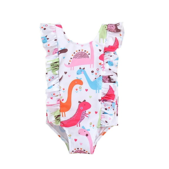 YunPes 2-6Y Girls Dinosaur Print One-Piece Swimsuits - UPF 50  Sun Protection Bathing Romper for Pool Training & Beach
