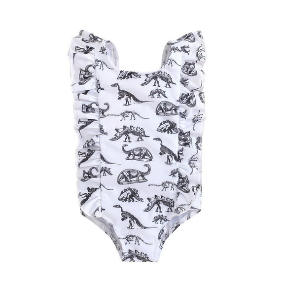 YunPes 2-6Y Girls Dinosaur Print One-Piece Swimsuits - UPF 50  Sun Protection Bathing Romper for Pool Training & Beach