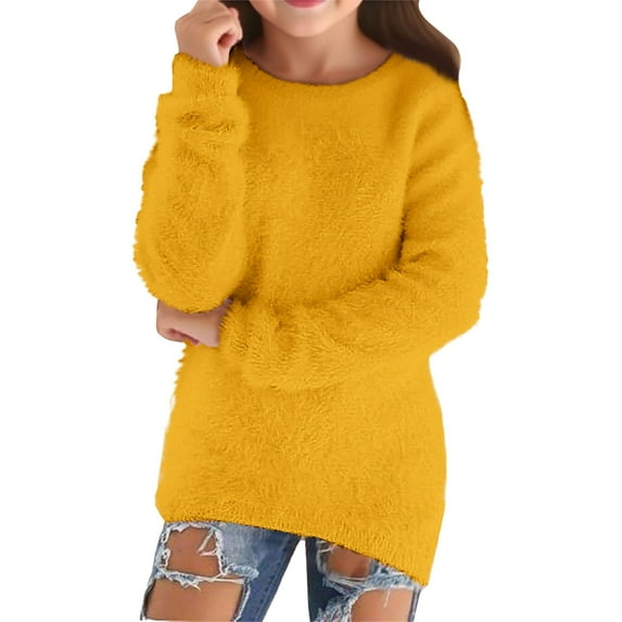 YunPes 2025 Fall Sweaters for Girls Kids Long Sleeve Cozy Lightweight Fuzzy Casual Pullover Cute Dress𝐲 Winter Jumper Blouse Tops