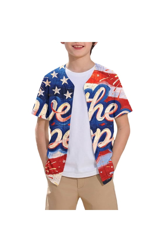4th of July Baseball Jerseys for Boys American Flag Button-Down Short Sleeve Cardigans Independence Day Celebration Summer Clothes