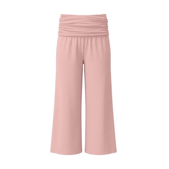 YunPes 5-14Y Girls Coral Fold Over Yoga Pants Soft Lounge Straight Leg Flare Sweatpants Kids Summer Lightweight Leggings Trousers