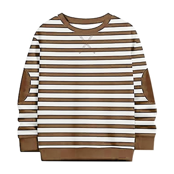 YunPes Autumn Winter Children's School Style Striped Patch Round Neck Pullover Hoodie for Boys Girls
