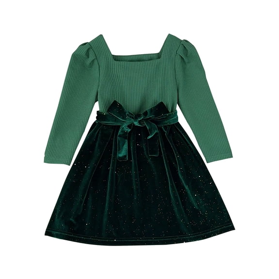 YunPes Autumn and Winter Dresses Children's Christmas Style Skirt Baby Girl Long Sleeved Dress Belt Belle Dress