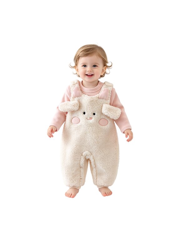 Baby Boy Girl Sheep Outfits Sherpa Fleece Sleeveless Overalls & Crewneck Tops Cute Lamb Face 3D Ears Winter Warm 2 Piece Sets