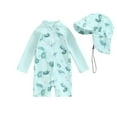 thumbnail image 1 of YunPes Baby Boy Girl Swimsuit Zipper Short Sleeve Rash Guard with Hat Swimming Bathing Suit Toddler Swimsuits Baby Wetsuit Swimwear Beachwear Swim Trucks Kids, 1 of 7