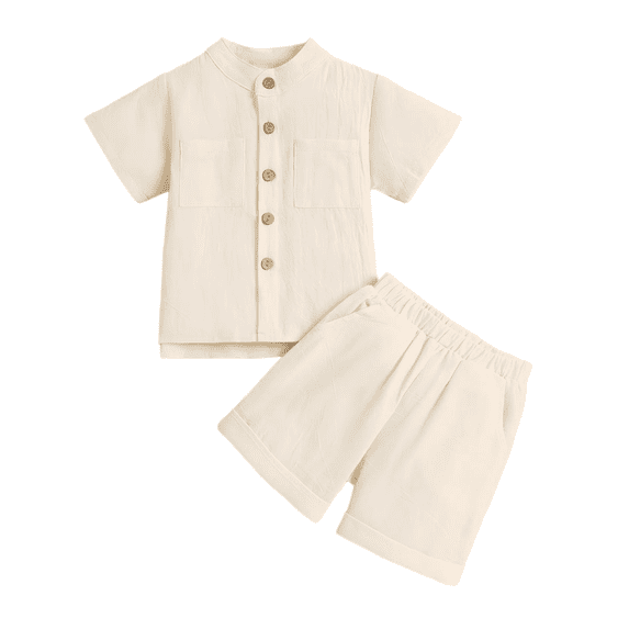 YunPes Baby Boy Summer Clothes Leisure Solid Lapel Button Shirt Casual Shorts Toddler Clothing Set Baptism Wedding Birthday Outfits