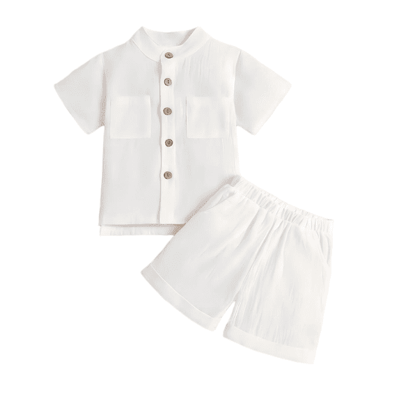 YunPes Baby Boy Summer Clothes Leisure Solid Lapel Button Shirt Casual Shorts Toddler Clothing Set Baptism Wedding Birthday Outfits