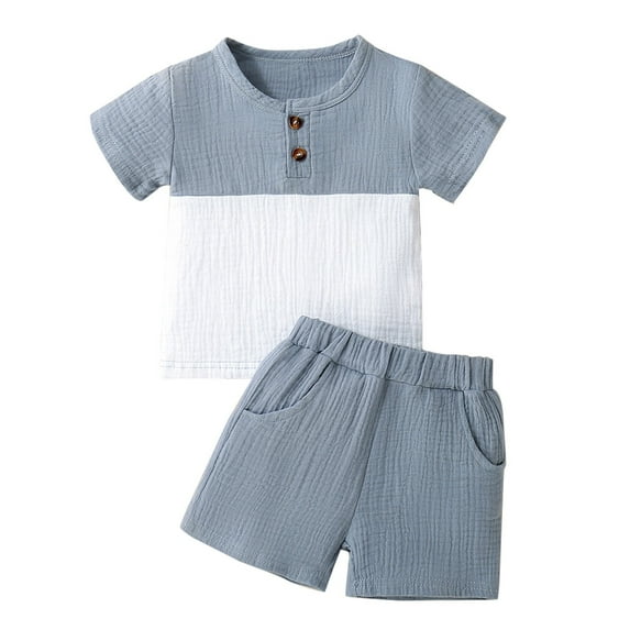 YunPes Baby Boy Summer Outfits Henley Shirt Soft Pocket Short Sleeve Tops & Shorts Sets Toddler 3 6 12 18 Months 2T Clothes