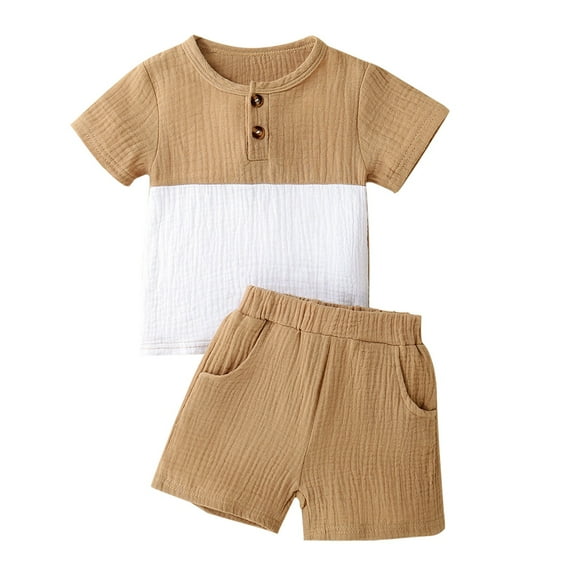 YunPes Baby Boy Summer Outfits Henley Shirt Soft Pocket Short Sleeve Tops & Shorts Sets Toddler 3 6 12 18 Months 2T Clothes