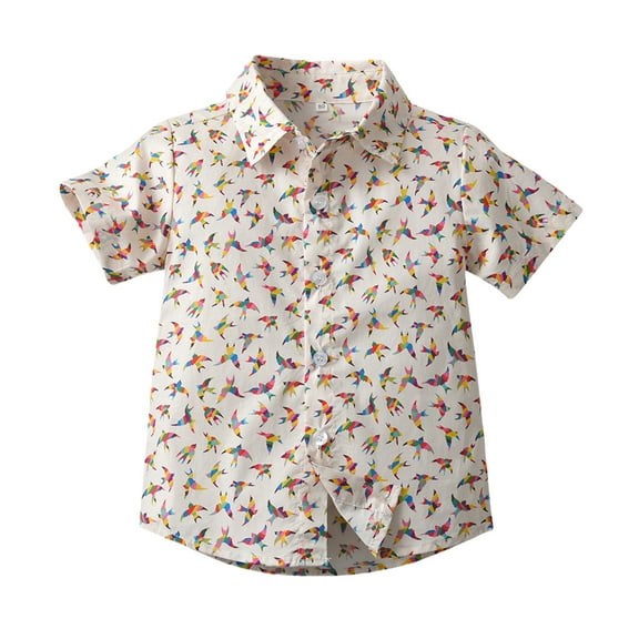 YunPes Baby Boys Short Sleeve Shirt Button Down Casual Lapel Collar Printing Summer Shirt Toddler Boys Holiday Vacation Tops