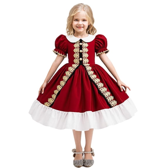 YunPes Baby Christmas Dress Girls Xmas Cute Puff Sleeve Ruffle Princess Dress Casual Cozy Holiday Party One Piece Clothes Set