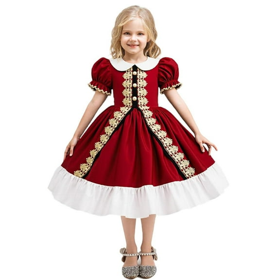 YunPes Baby Christmas Dress Girls Xmas Cute Puff Sleeve Ruffle Princess Dress Casual Cozy Holiday Party One Piece Clothes Set