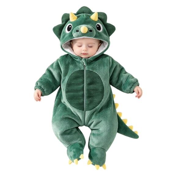 YunPes Baby Dinosaur Winter Fleece Hooded Snowsuit Jumpsuit Infant Boys & Girls Cartoon Onesie Halloween Cute Dress-Up Outfit