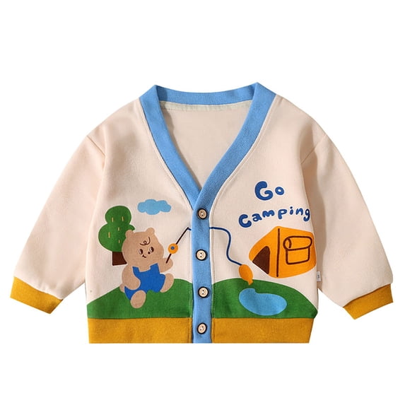 YunPes Baby Girls Cute Knit Cardigan Long Sleeve V Neck Rabbit Graphic Printed Sweaters Fall Winter Outerwear Birthday Jacket Coat