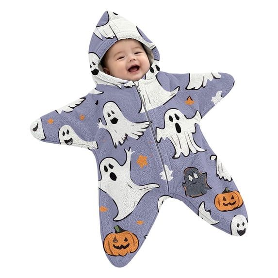 YunPes Baby Halloween Starfish Onesie Soft Plush Hooded Bodysuit One-Piece Footed Jumpsuit Infant Fall Winter Warm Outfit Cute Holiday Wear