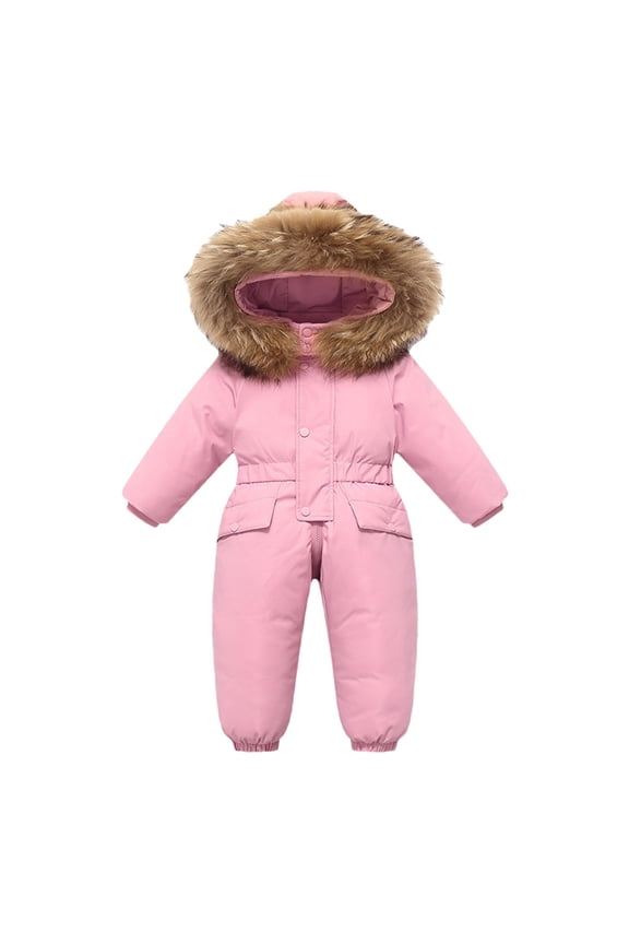 Baby Snowsuit Winter Snow Suit Warm Toddler Fuzzy Hooded Outwear Jumpsuit Outdoor Activities Warm Puffer Jacket