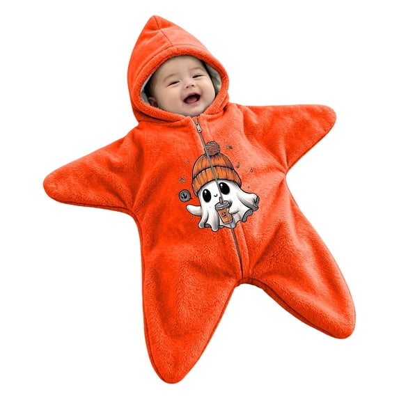 YunPes Baby Starfish Onesie Cartoon Ghost Print Footie Jumpsuit Infant Winter Cozy Fleece Swaddling Clothes Baby Shower Gift Holiday Photos