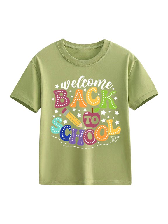 Back To School T Shirt for Girls Pencil & Apple Funny Graphic Print Short Sleeve Tops Kids Students Casual Versatile Crew Neck Tees