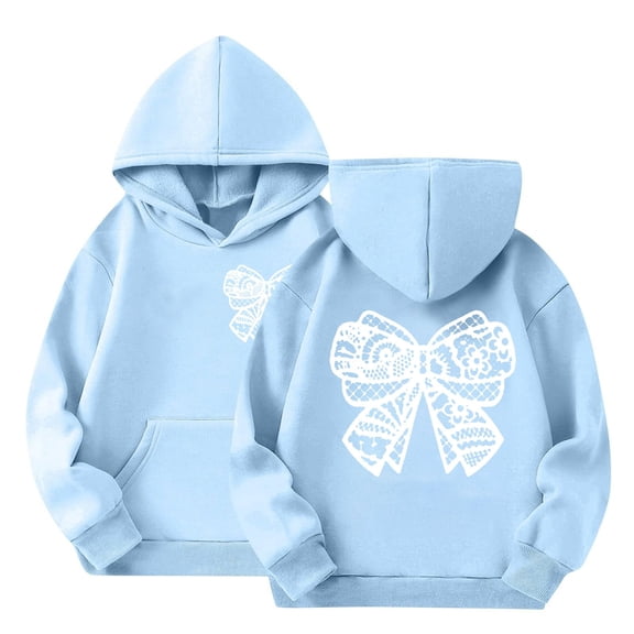 YunPes Bow Pullover Hoodies for Teen Girls Graphic Hooded Sweatshirt Preppy Trendy Aesthetic Print Oversized Sweatshirts Casual Tops