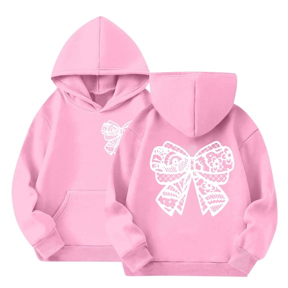 YunPes Bow Pullover Hoodies for Teen Girls Graphic Hooded Sweatshirt Preppy Trendy Aesthetic Print Oversized Sweatshirts Casual Tops