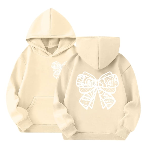 YunPes Bow Pullover Hoodies for Teen Girls Graphic Hooded Sweatshirt Preppy Trendy Aesthetic Print Oversized Sweatshirts Casual Tops