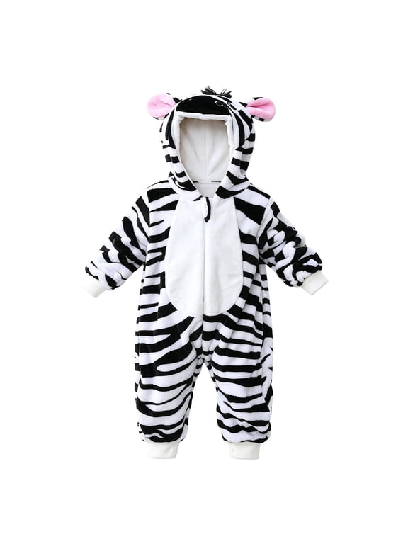 Boy & Girl Cute Zebra Onesies Soft Flannel Fall Winter Warm Loungewear Halloween Party Animal Dress-Up Clothes