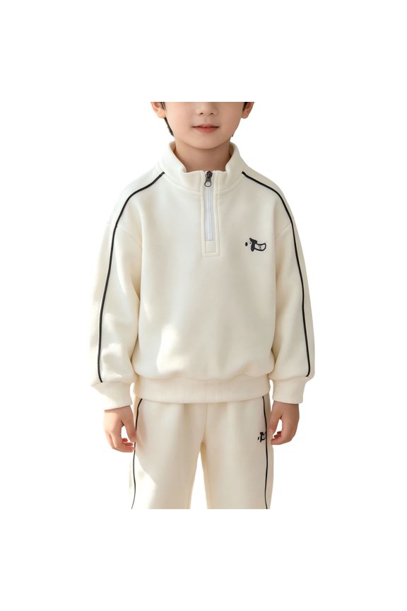 Boy Sweatsuits Half Zip Stand Collar Sweatshirt & Matching Sweatpants Side Line Trim Kids Fashion Handsome Preppy Fall Set