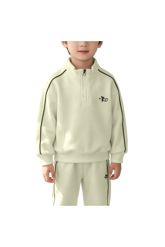 Boy Sweatsuits Half Zip Stand Collar Sweatshirt & Matching Sweatpants Side Line Trim Kids Fashion Handsome Preppy Fall Set