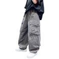 thumbnail image 1 of YunPes Boys Baggy Cargo Pants Lightweight Quick Dry Crinkled Wide Leg Pants Trendy Youth Handsome Streetwear Bottoms with Flap Pockets, 1 of 7