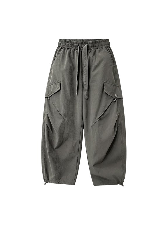 Boys Baggy Cargo Pants Trendy Gorpcore Trousers Street Skateborad Wide Leg Pants with Angled Zipper Pockets & Adjustable Ankle Cuffs