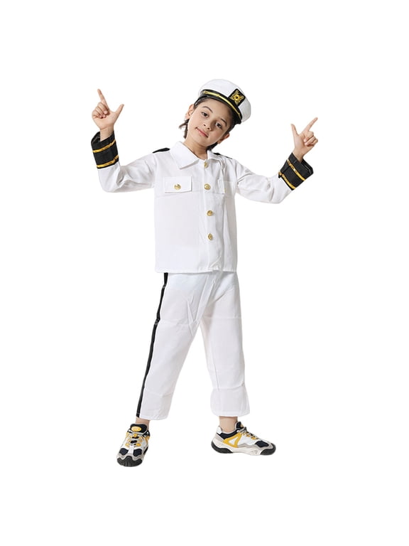 Boys Captain Uniform 3-Piece Set Captain Suit Jacket Matching Pants & Captain's Hat Halloween Carnivals Party Role Play Outfit
