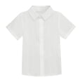 thumbnail image 1 of YunPes Boys' Casual Striped Button down Short Sleeve School 𝐔niform Shirts for Toddler Kids Summer Tops Birthday Wedding Outfits, 1 of 5