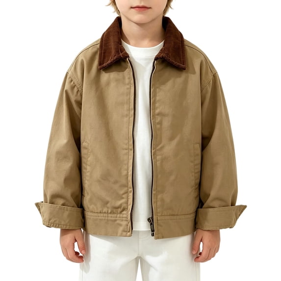 YunPes Boys Denim Jacket Full Zip Fashion Baggy Collar Jean Jacket Vintage Cargo Outerwear for Kids Fall Winter Casual Versatile Clothes